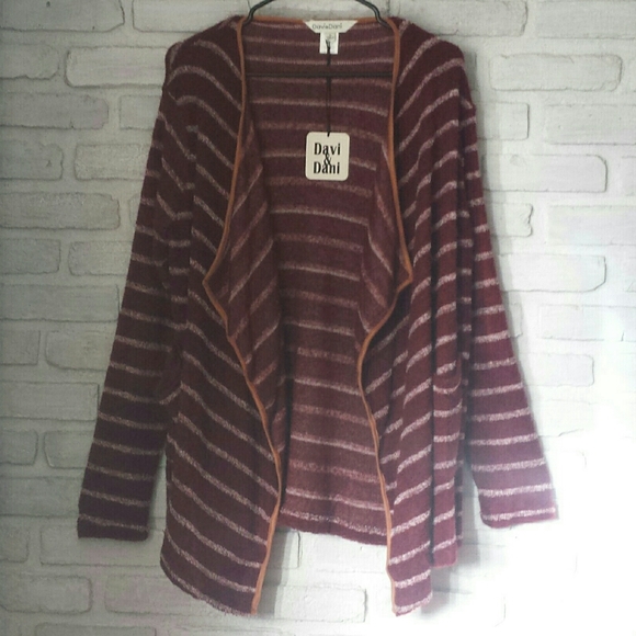 Davi & Dani Cable-Knit Color Block Open Front Cardigan